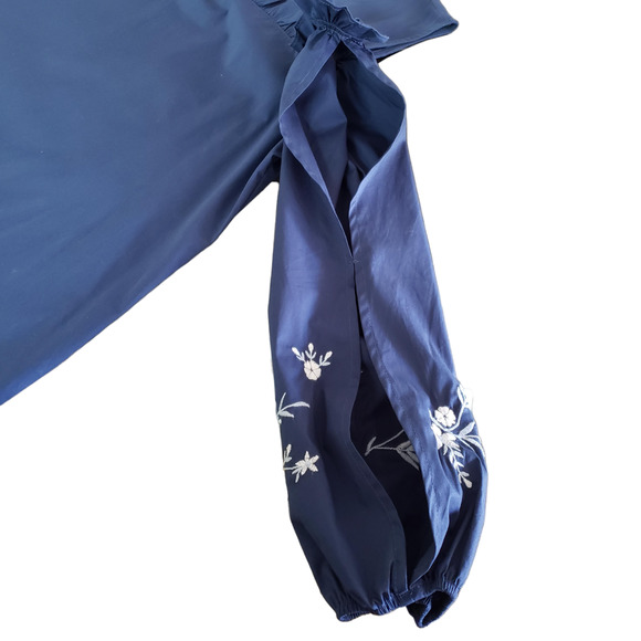 CeCe Jardin Cold Shoulder Floral Embroidery Mini Shift Dress, Navy Blue, Sz 6 - Picture 8 of 11